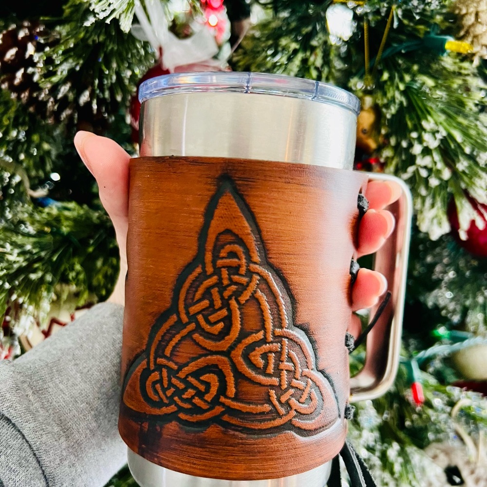 Celtic Knot Leather Bound Stainless Steel Mug